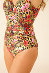 Tropical Side Gather Swimsuit Side Closeup