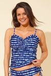 Navy Tie Dye Side Tie Tankini Top
