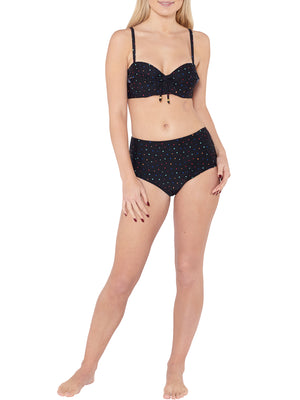 Geometric Black Underwired Frill Bikini Top and Bottoms Set