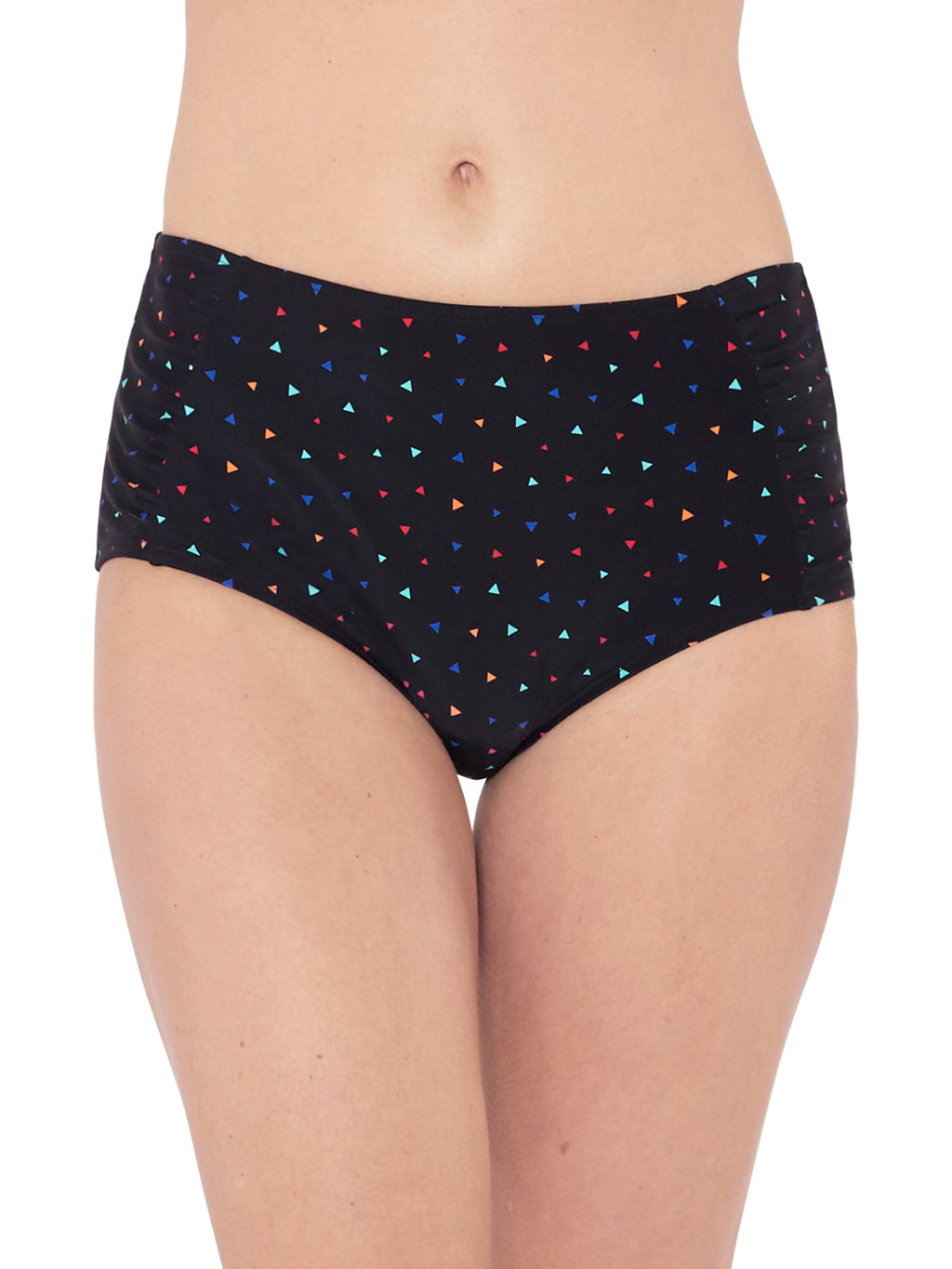 Black Geometric High Waisted Bikini Briefs Front