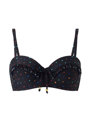 Geometric Black Underwired Frill Bikini Top
