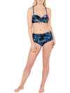 Navy Blue Floral Underwired Frill Bikini Top and Bottoms Set