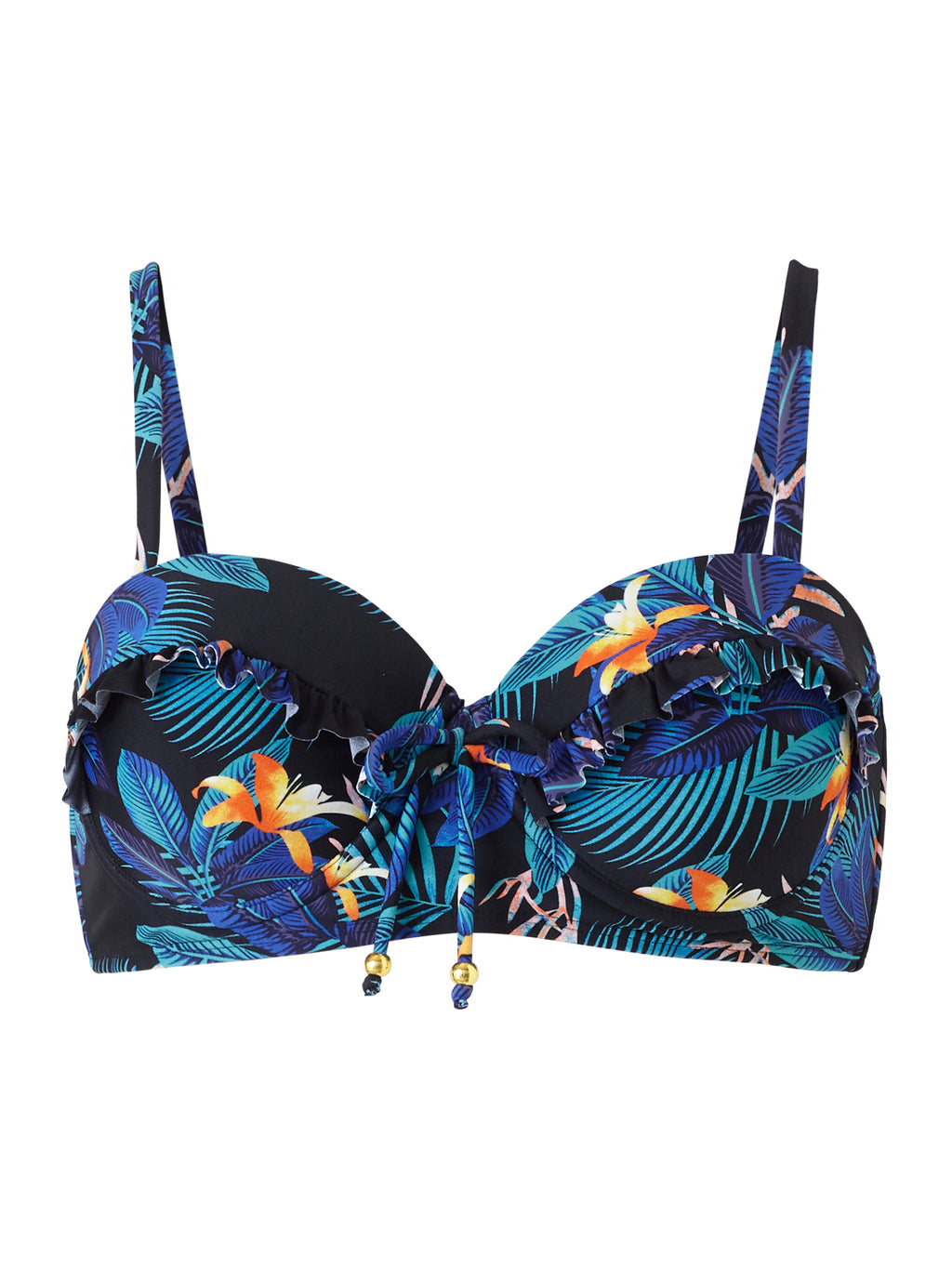 Navy Blue Floral Underwired Frill Bikini Top