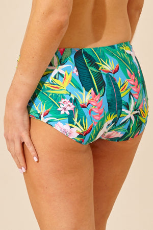 Bright Floral Tropical High Waist Bikini Brief Back Closeup