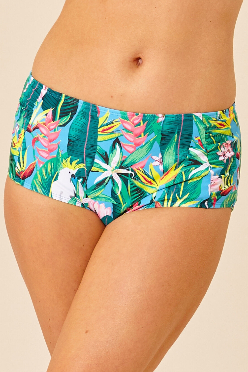Bright Floral Tropical High Waist Bikini Brief Closeup
