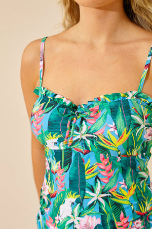 Bright Floral Side Tie Tankini Top Closeup