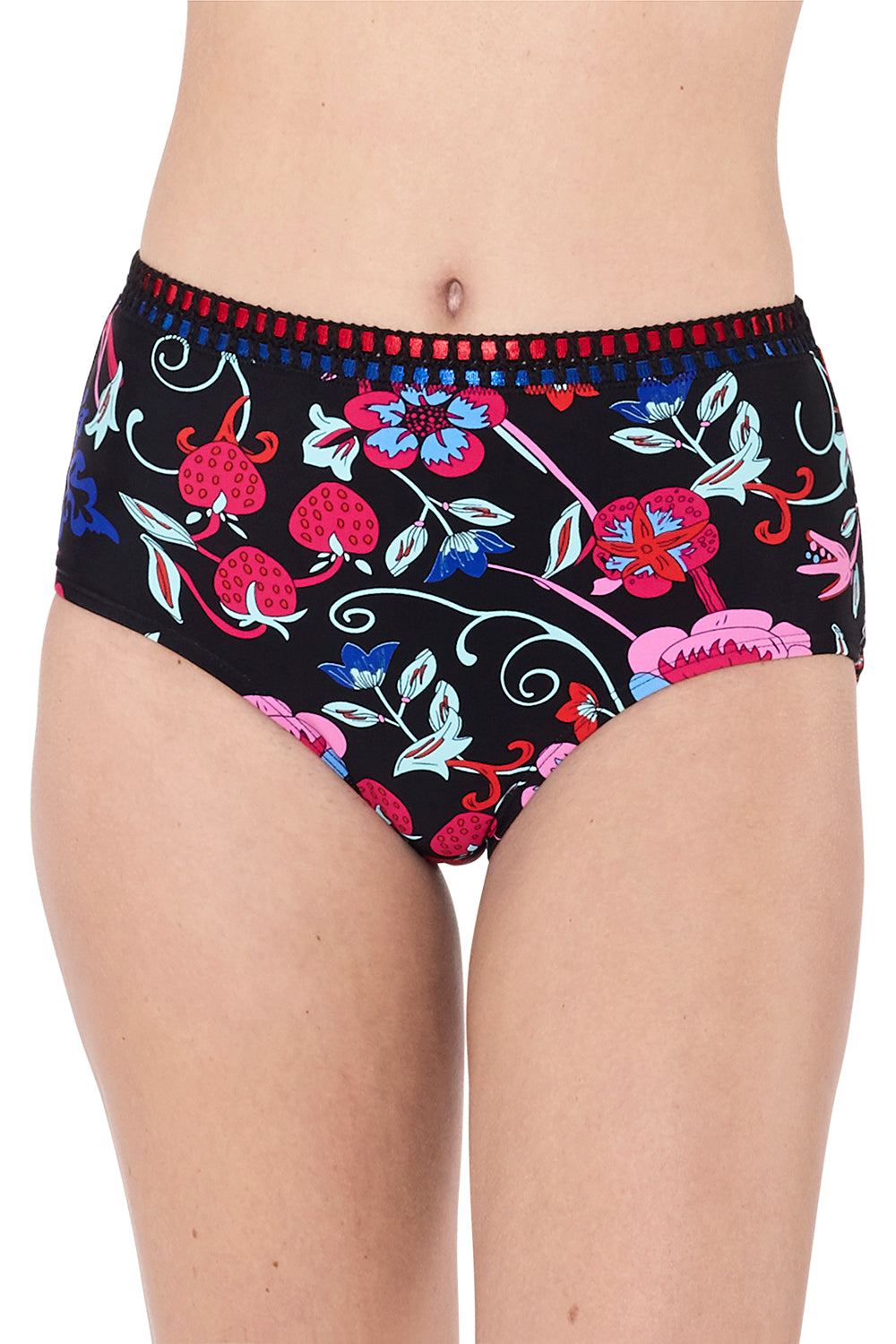 Black Pattern Blanket Stitch High Waist Brief Front