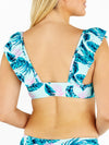 Aqua Tropical Leaf Bardot Frill Bikini Top Fastening