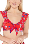 Red Bardot Frill Bikini Top Front
