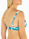Aqua Tropical Leaf Print Underwire Crossover Bikini Top Fastening