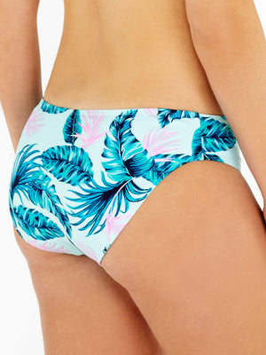 Aqua Tropical Leaf Print High Leg Brief Bikini Bottoms Back