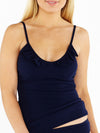 Navy Blue Textured Frill Tankini Top Front