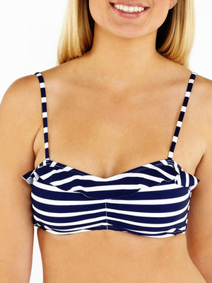 Stripe Navy & White Frill Bikini Top Bra Front