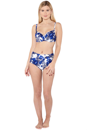 blue floral crossover bikini set front
