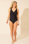 Black Side Gather Swimsuit Front