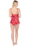 Red Pattern Skirted Swimsuit One Piece Back