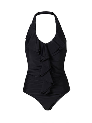Black Waterfall Frill Front Swimsuit