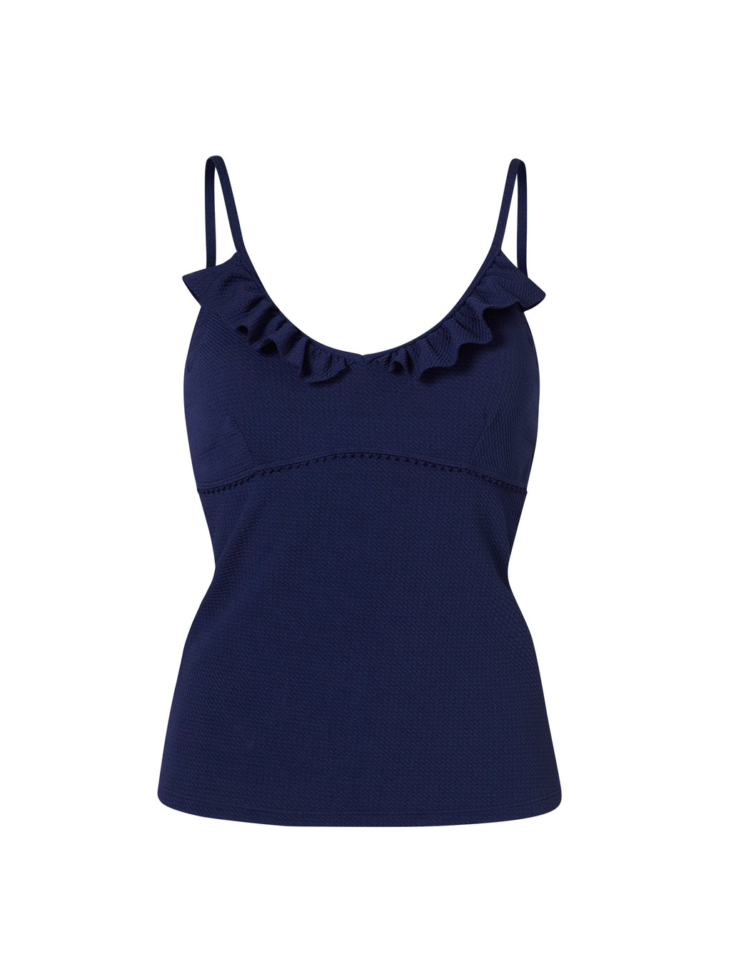 Navy Blue Textured Frill Tankini Top
