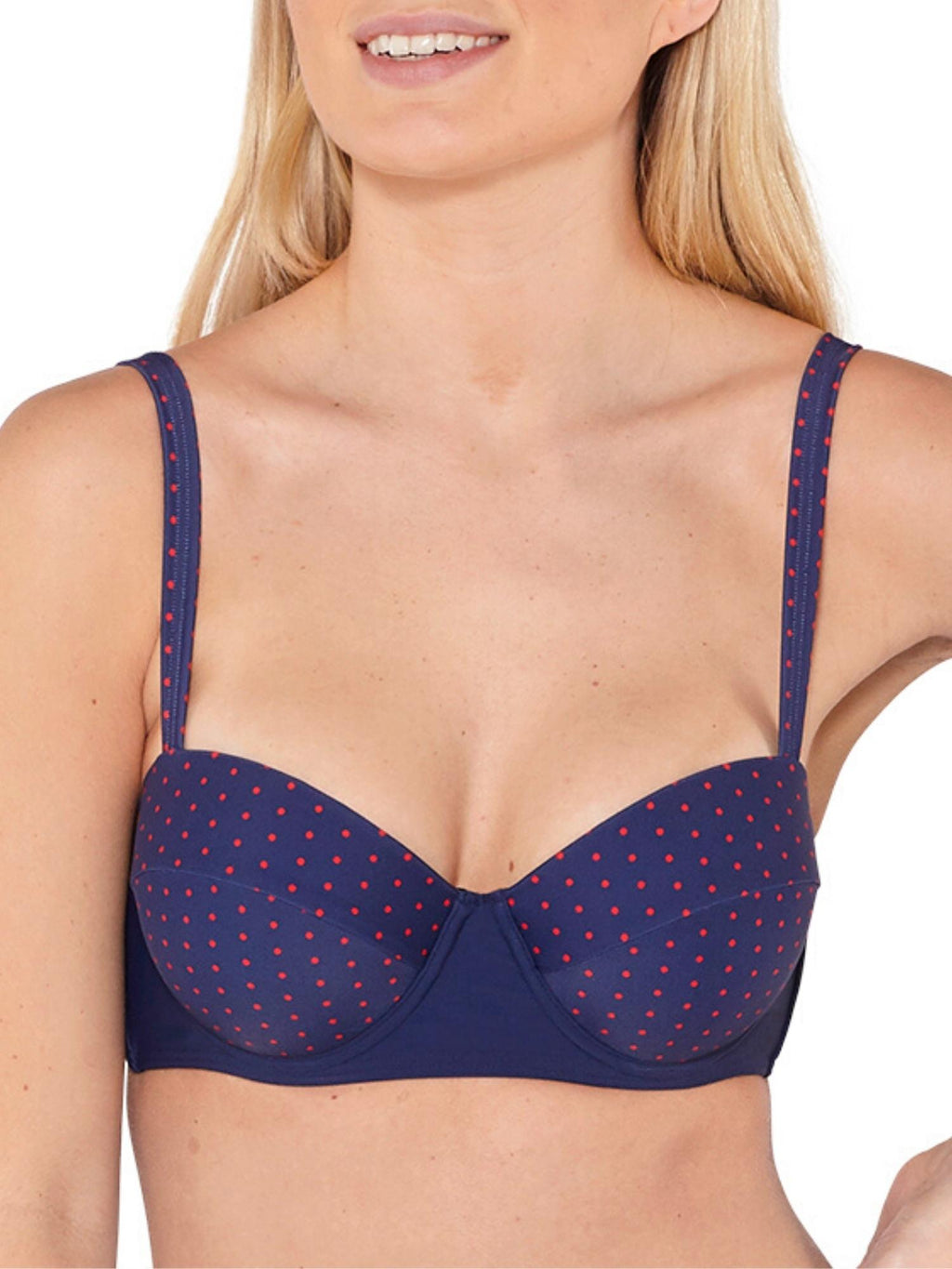 Navy & Red Spotted Underwired Bikini Top Front