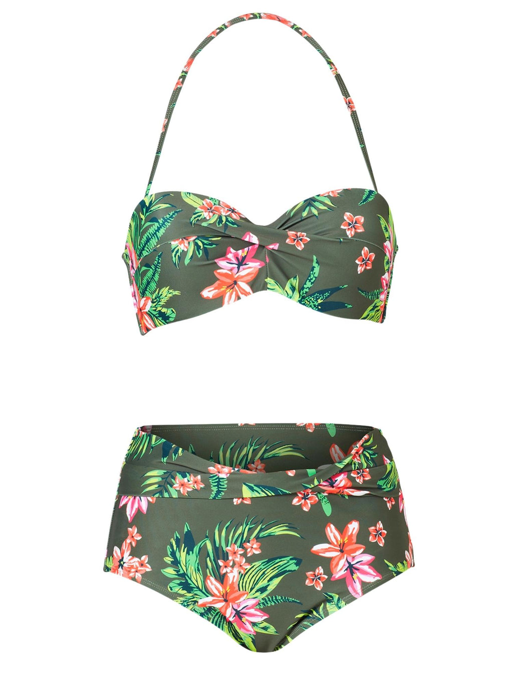 Green & Pink Floral Twist Bikini Set