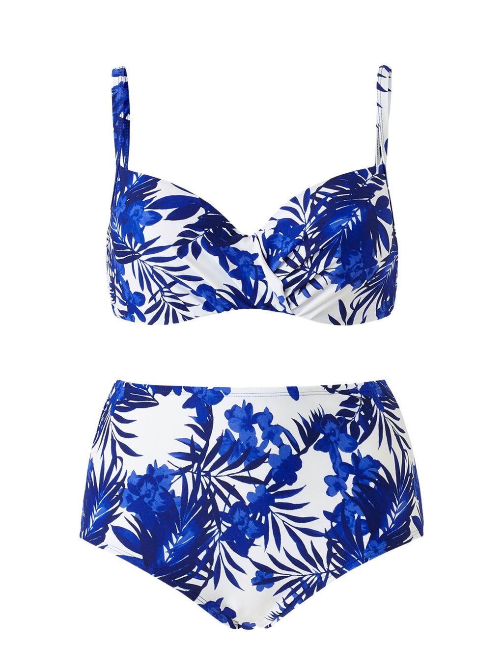 Blue Floral Crossover Front Bikini Set