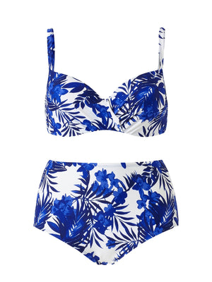 Blue Floral Crossover Front Bikini Set