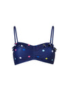 Multi Spot Navy Blue Frill Bikini Top