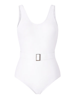 White Belted Swimsuit Front